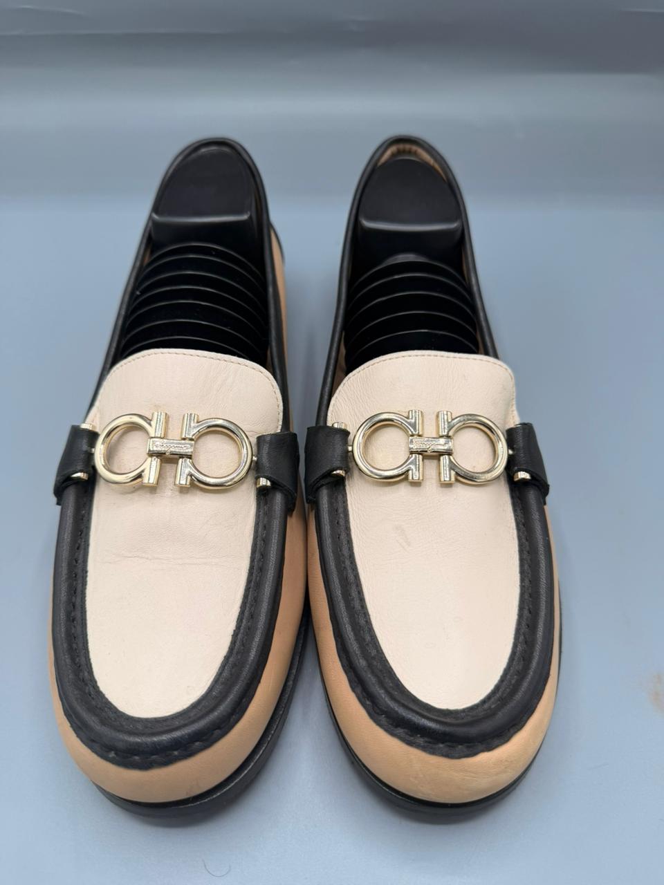 Salvatore Ferragamo Women’s Gancini Loafers (Almond / Nero)