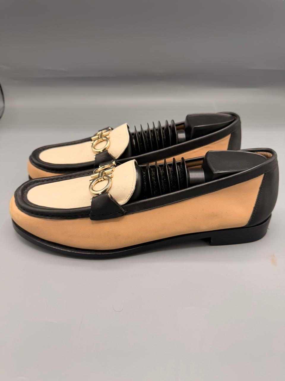 Salvatore Ferragamo Women’s Gancini Loafers (Almond / Nero)