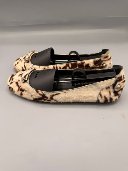 Balenciaga Cow Print Ponyhair Flats (Silver Stud Accents)