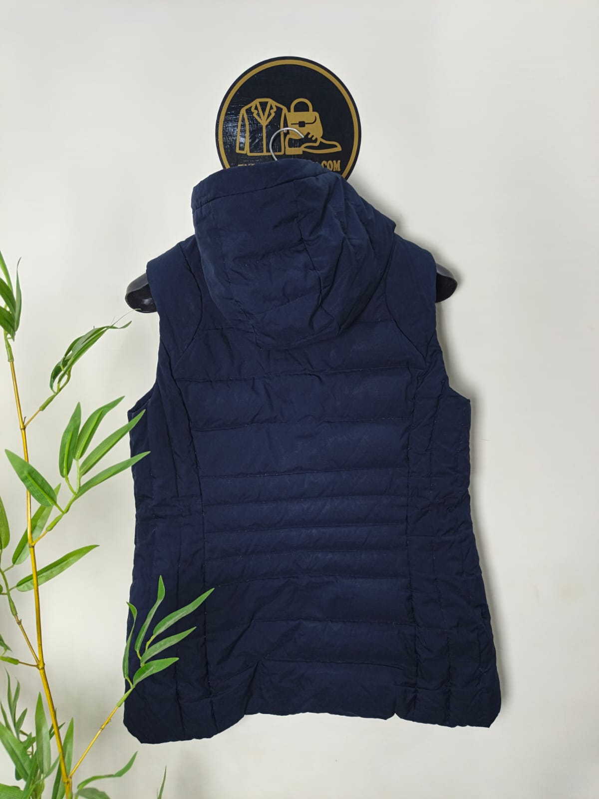 Navy hooded puffer vest, Asics Women's Essential