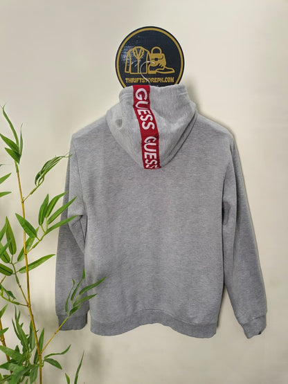 Guess zip-up hoodie (heather grey, red logo stripe)