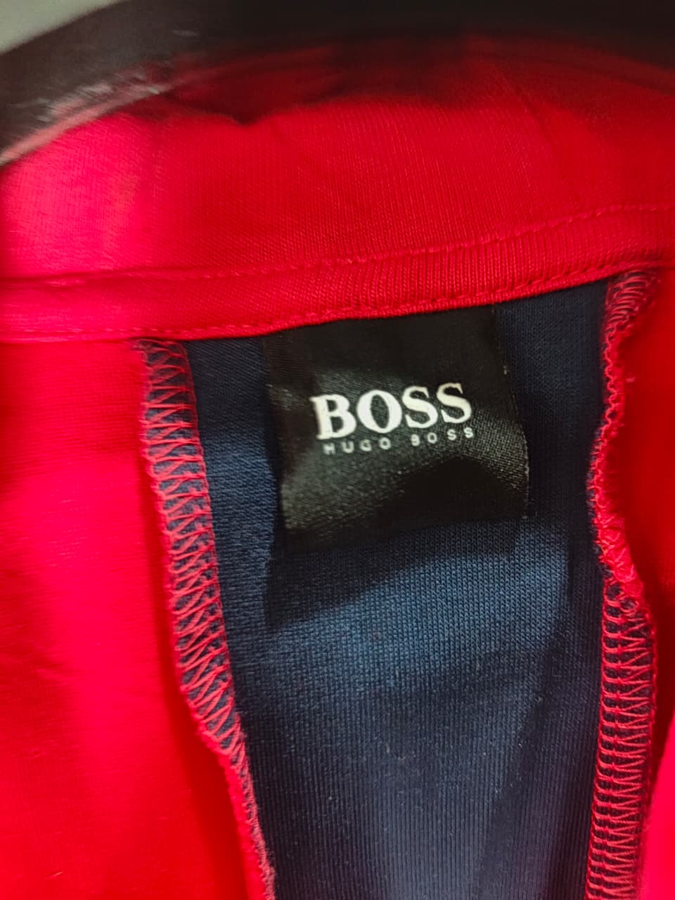 BOSS red and navy color-blocked full-zip hoodie