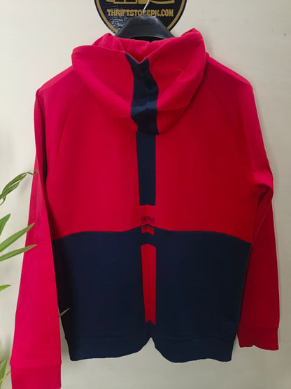 BOSS red and navy color-blocked full-zip hoodie