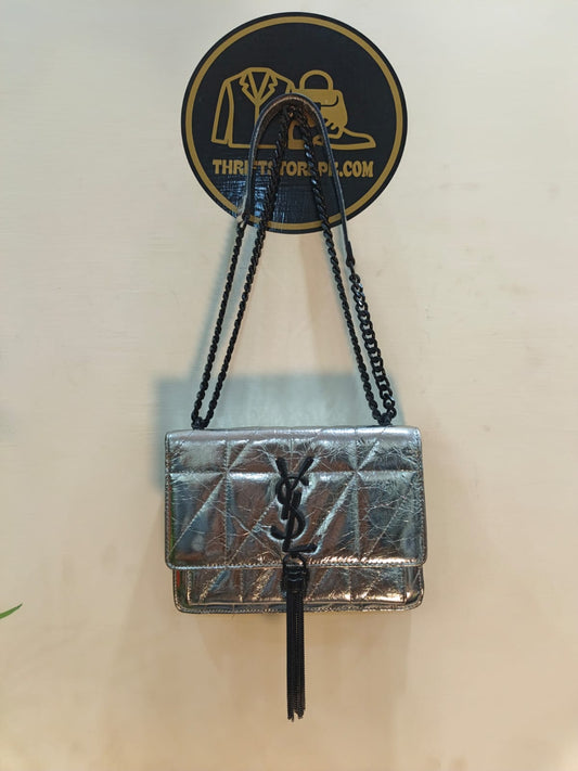 Metallic Silver Chain Shoulder bag/flap clutch.