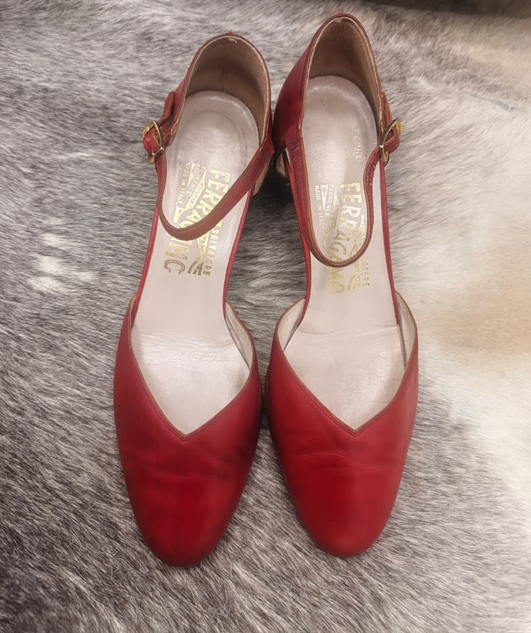 Salvatore Ferragamo Red Leather Ankle-Strap Pumps