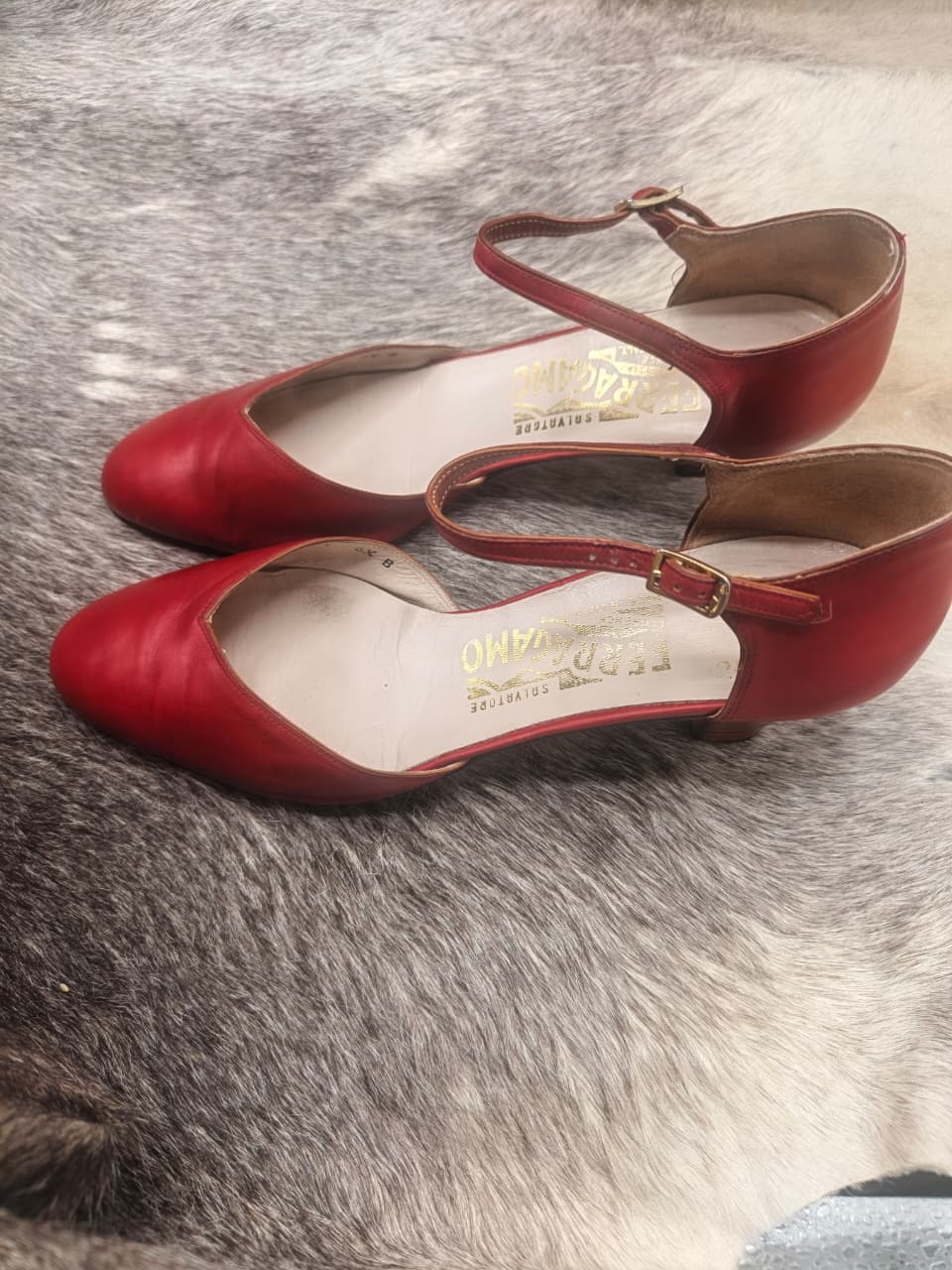 Salvatore Ferragamo Red Leather Ankle-Strap Pumps