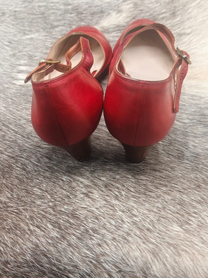 Salvatore Ferragamo Red Leather Ankle-Strap Pumps