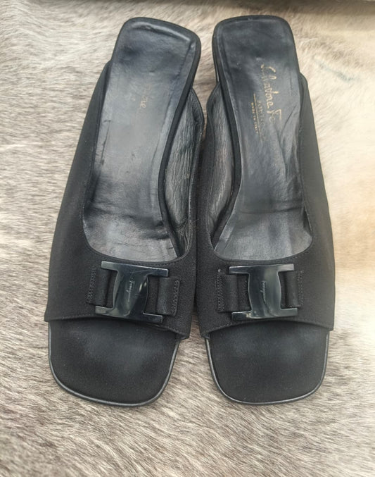 Salvatore Ferragamo Boutique Black Fabric Slide Mules