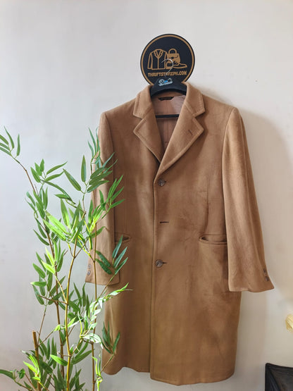 Vintage single-breasted camel wool long coat.