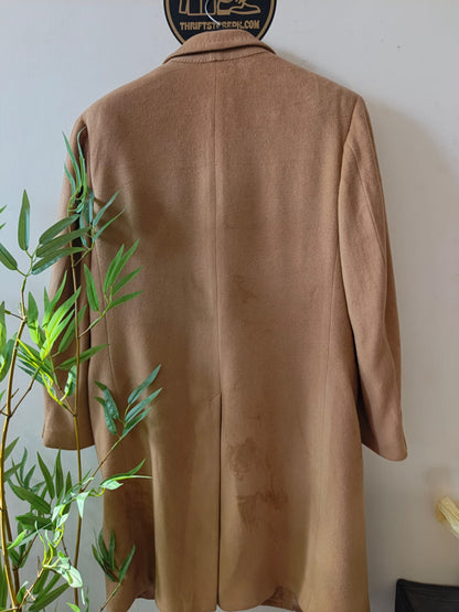Vintage single-breasted camel wool long coat.